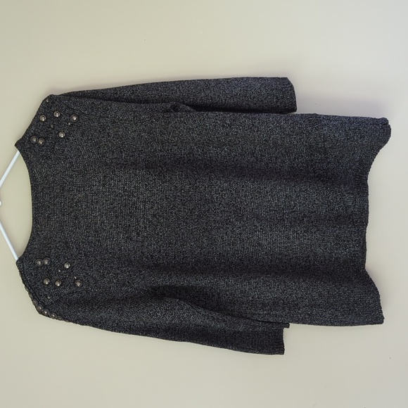 Dress Barn Embellished Studded V Neck Acrylic Nylon Sweater XL Black Gray Silver - Picture 8 of 16